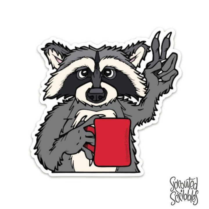 Coffee Raccoon Sticker | Peace Sign | Waterproof Vinyl Decal