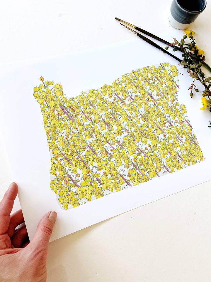 Oregon State Flower Map - ART PRINT : Watercolor / 8" x 10"