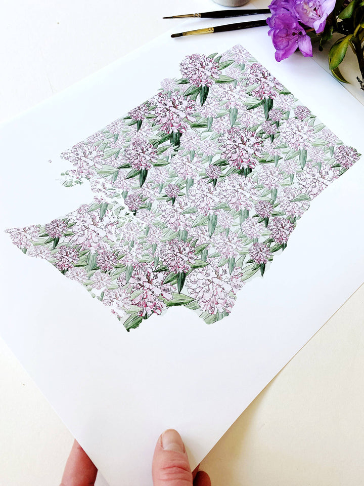 Washington State Flower Map - ART PRINT : Watercolor / 8" x 10"