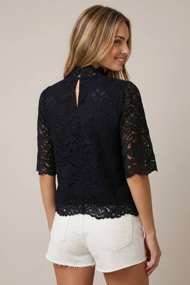 Pearl Lace Mock Neck Top- Choose from Ecru or Black