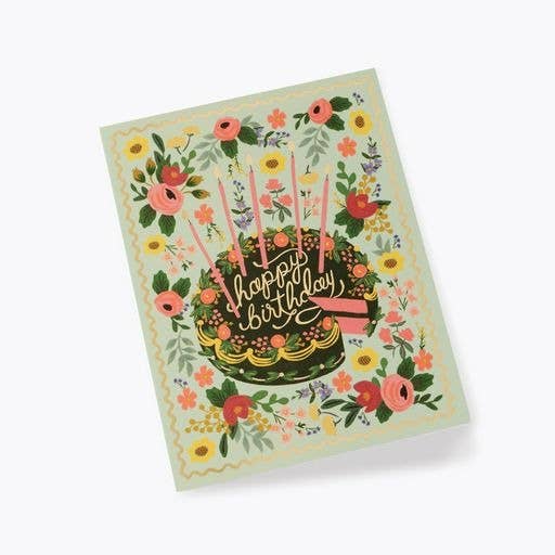 Floral Cake Birthday Card - Pine & Moss