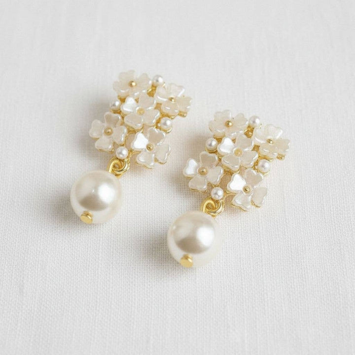 Belle- Floral Pearl Drop Earrings with Vintage Charm