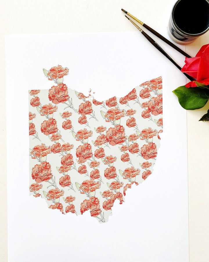 Ohio State Flower Map - ART PRINT  : Watercolor / 8" x 10"