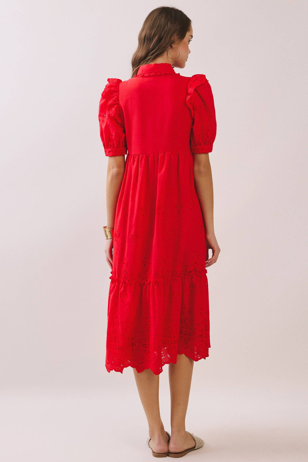 Hazel Flowy Midi Dress- Red