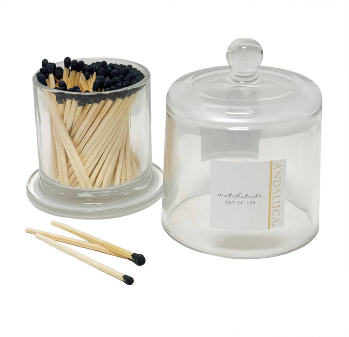 Glass Jar with Lid &amp; 120 Wooden Black Matches