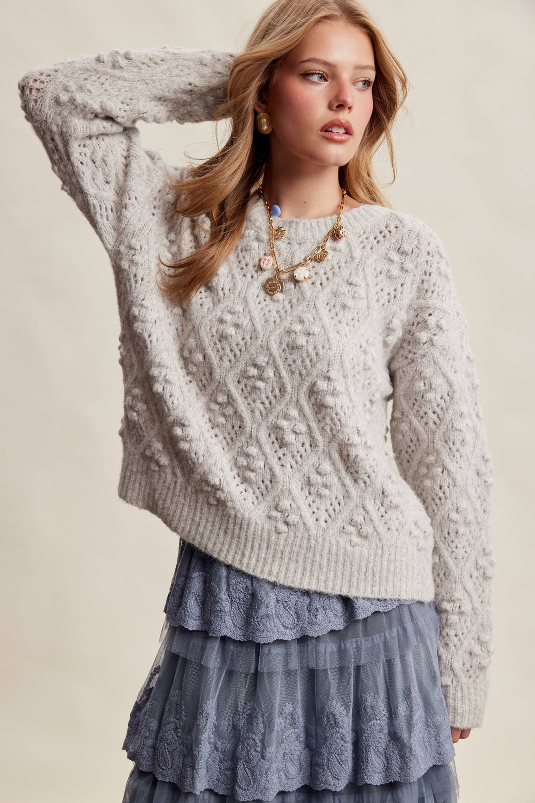 Jodi Bobble Pointelle Knit Sweater