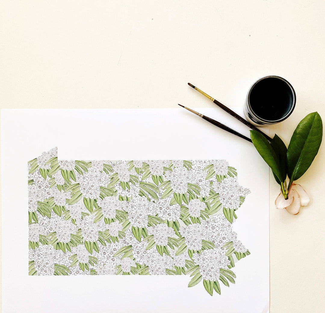 Pennsylvania State Flower Map - ART PRINT : Watercolor / 8" x 10"