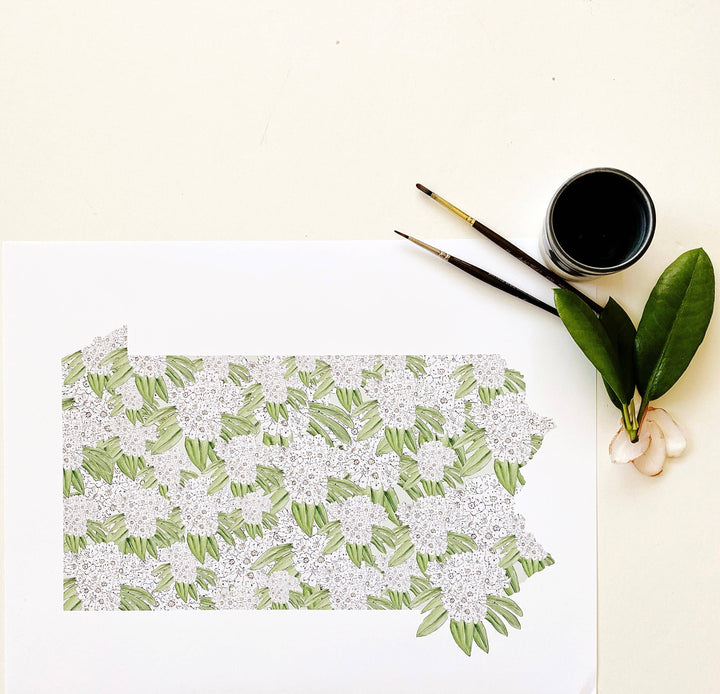 Pennsylvania State Flower Map - ART PRINT : Watercolor / 8" x 10"