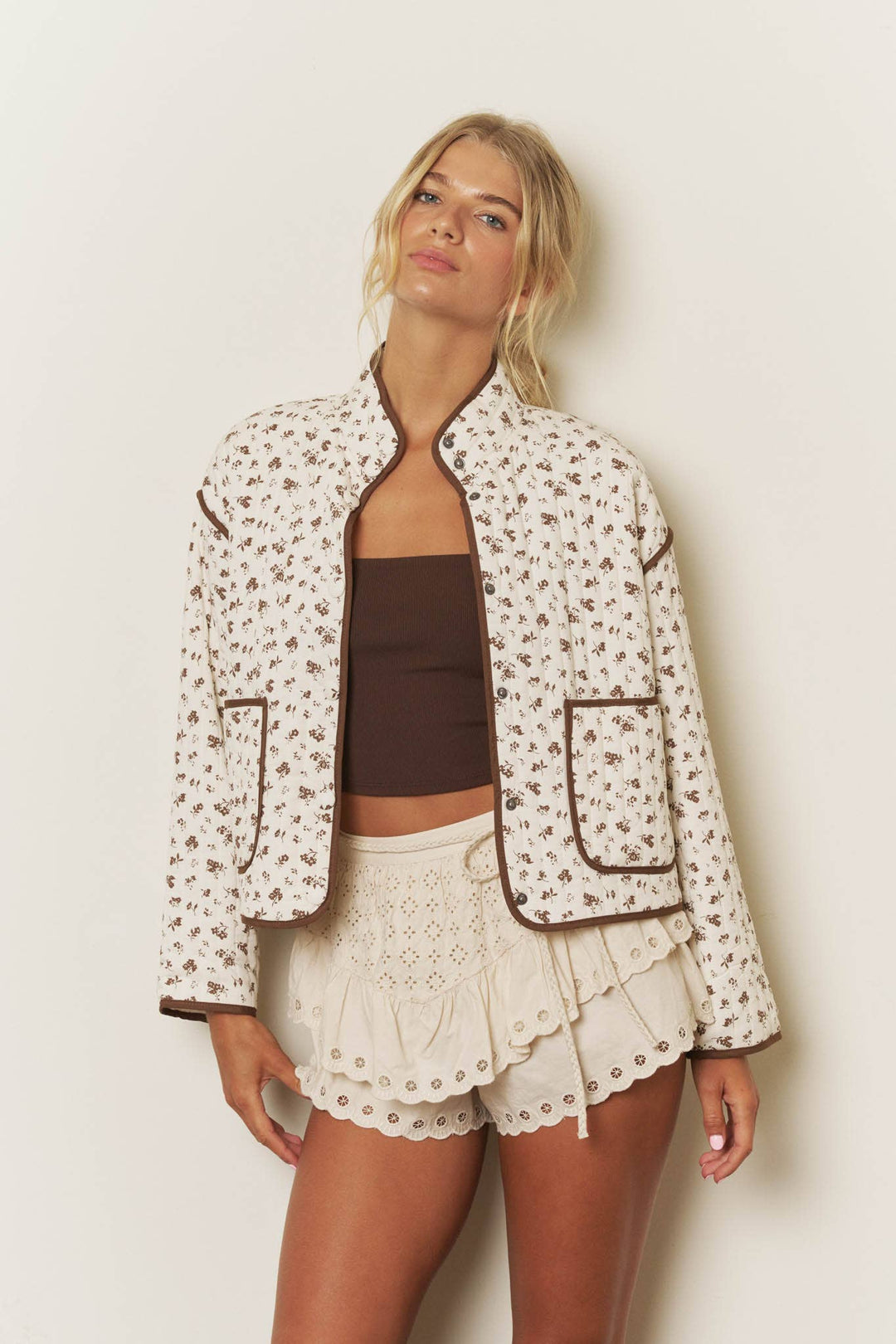 Gina FLORAL PRINT SNAP BUTTON QUILTED JACKET