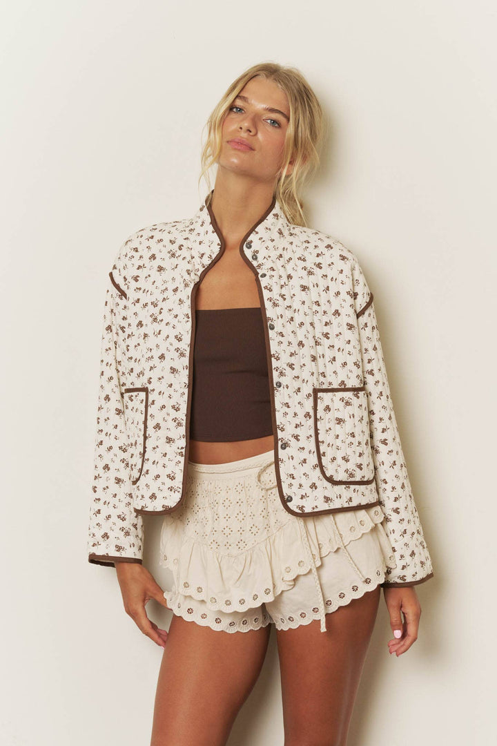 Gina FLORAL PRINT SNAP BUTTON QUILTED JACKET