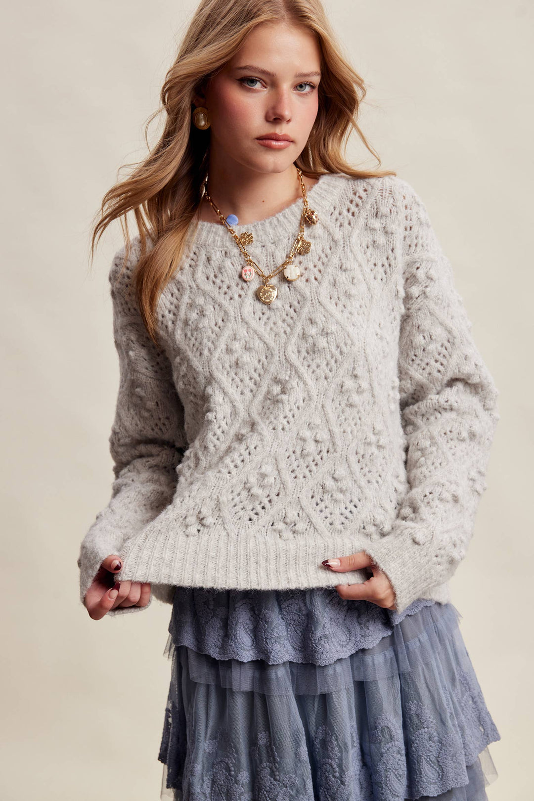 Jodi Bobble Pointelle Knit Sweater