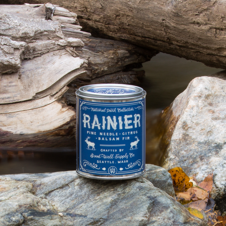 Rainier National Park Candle: Cotton Wick / 1/2 Pint - Pine &amp; Moss
