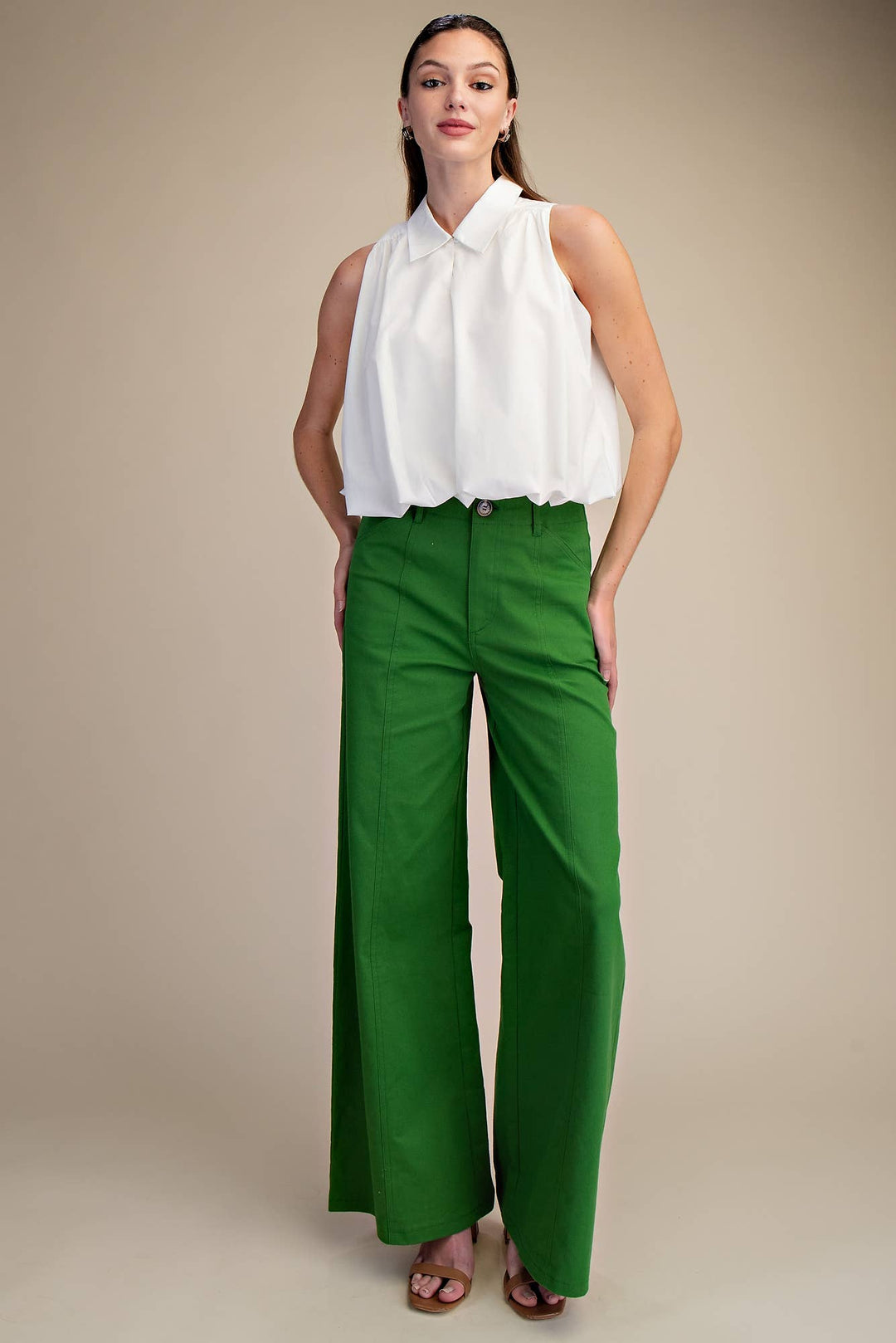 Helena High Rise Wide Leg Pants- Green