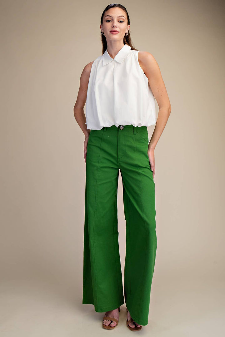 Helena High Rise Wide Leg Pants- Green