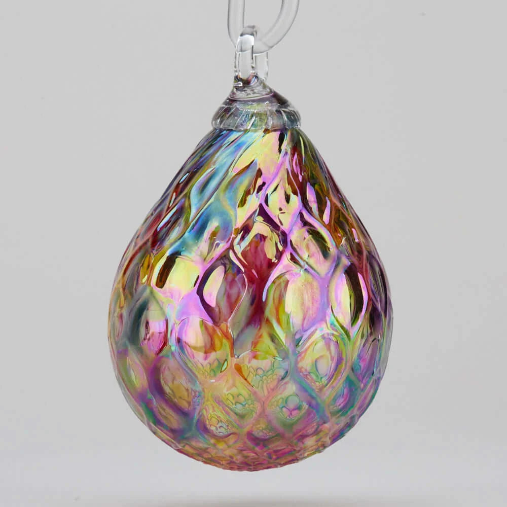Glass Eye Studio- Rainbow Diamond Facet Raindrop Ornament