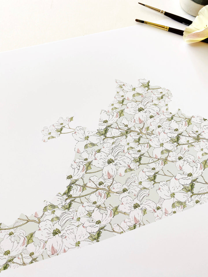 Virginia State Flower Map - ART PRINT: Watercolor / 8" x 10"