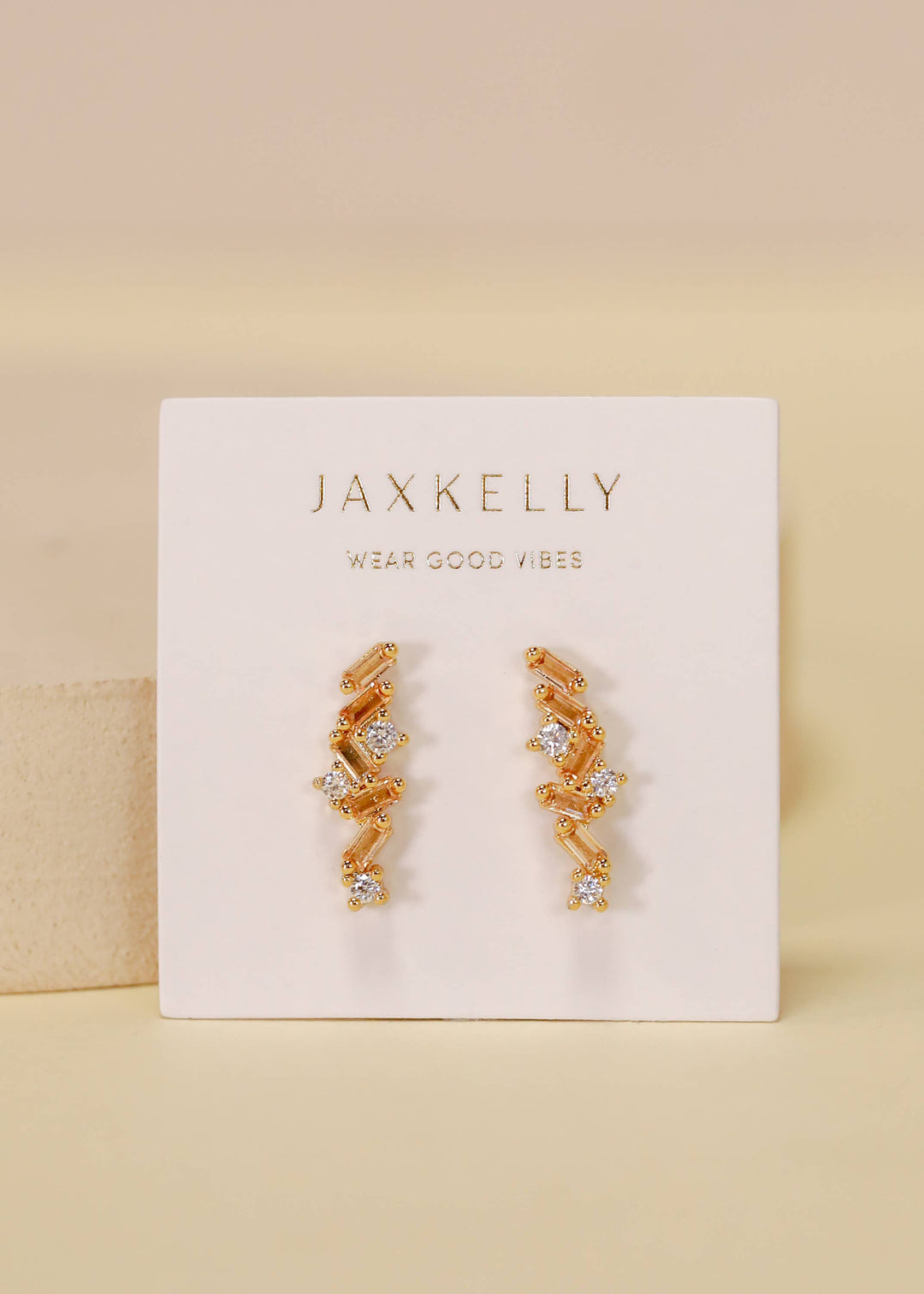 Cascading Baguette Drop - Gold Earrings - Pine & Moss