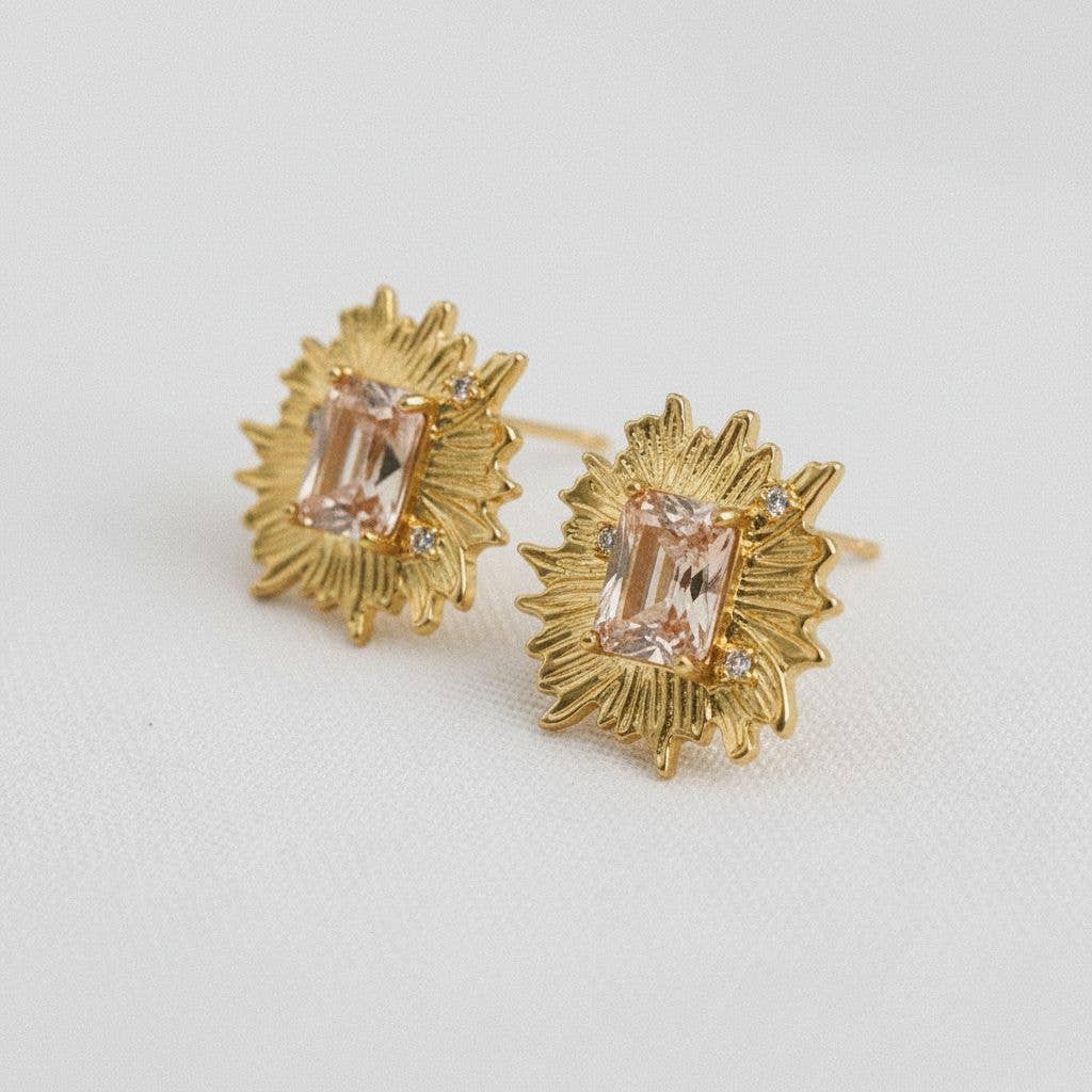 Champagne Petal- Artistic Floral Gemstone Stud Earrings