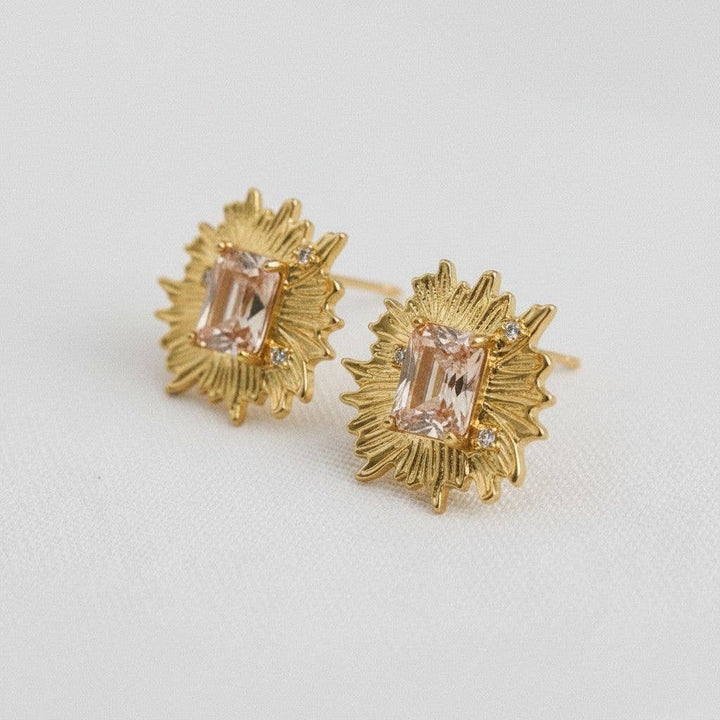 Champagne Petal- Artistic Floral Gemstone Stud Earrings
