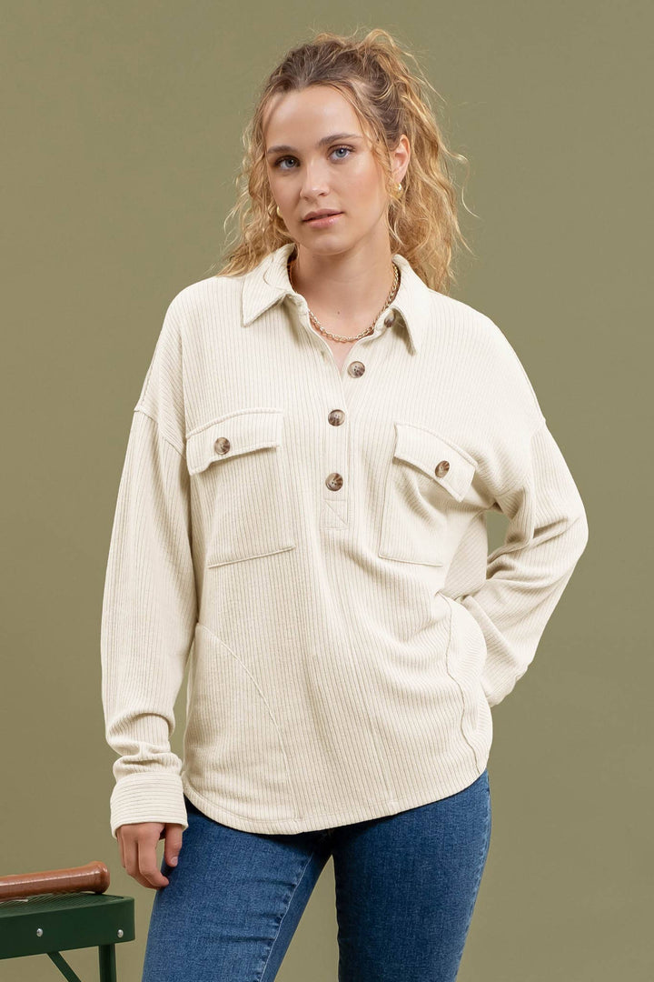 Erin HALF BUTTON SIDE POCKET KNIT TOP