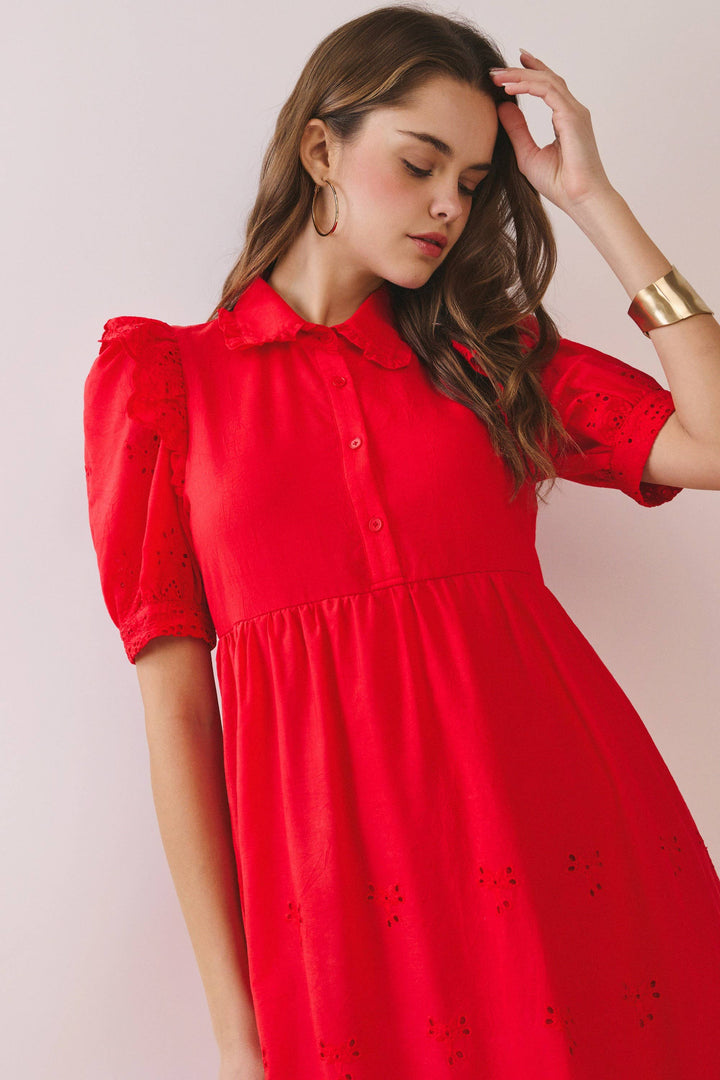 Hazel Flowy Midi Dress- Red
