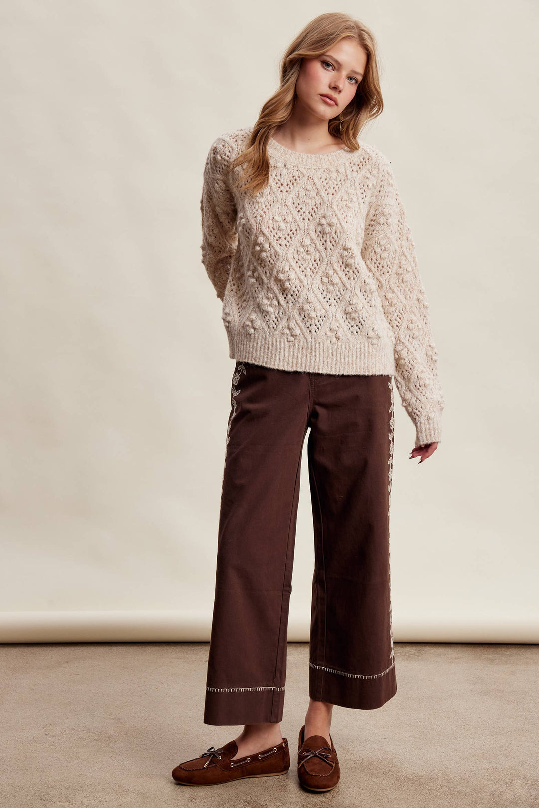 Jodi Bobble Pointelle Knit Sweater