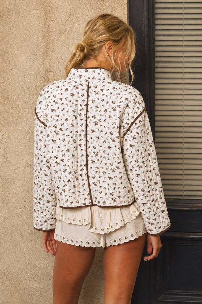 Gina FLORAL PRINT SNAP BUTTON QUILTED JACKET