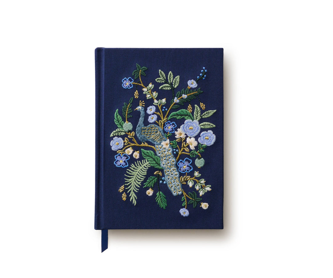 Peacock Embroidered Journal - Pine & Moss