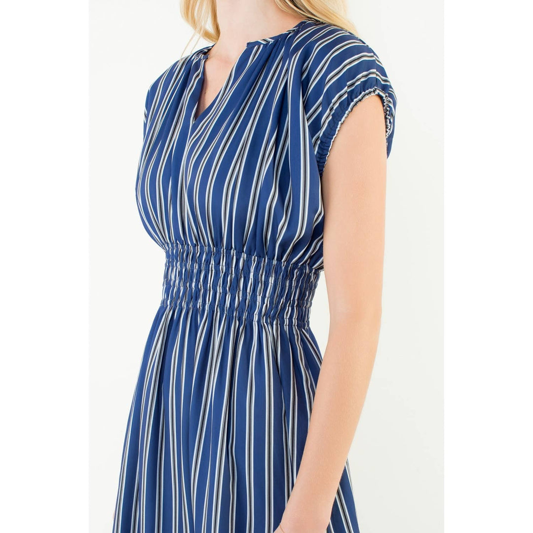 Lillian- Striped Smocked Waist Short Sleeve Dress - Pine & Moss