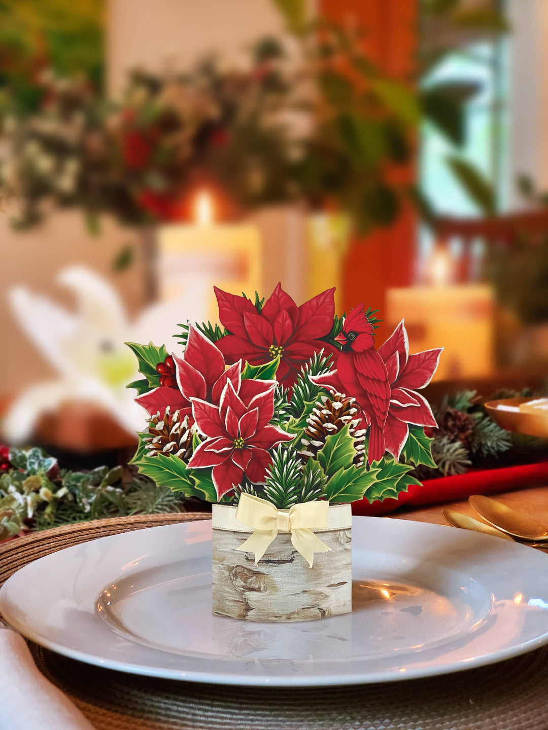 Mini Birch Poinsettia Pop-up Greeting Cards