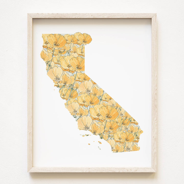 California State Flower Map - ART PRINT   : Watercolor / 8" x 10"