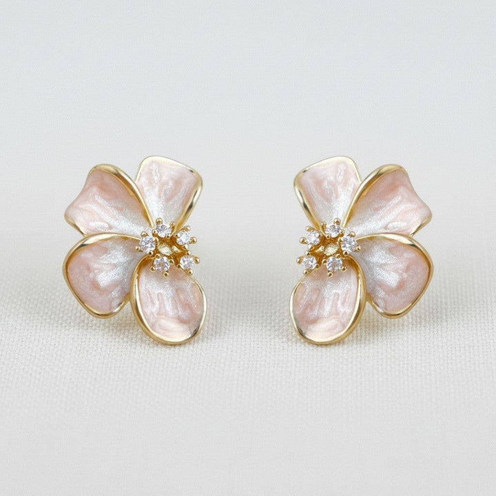 Songbird- Floral Enamel Drop Earrings with Sparkling Accents - Pine & Moss