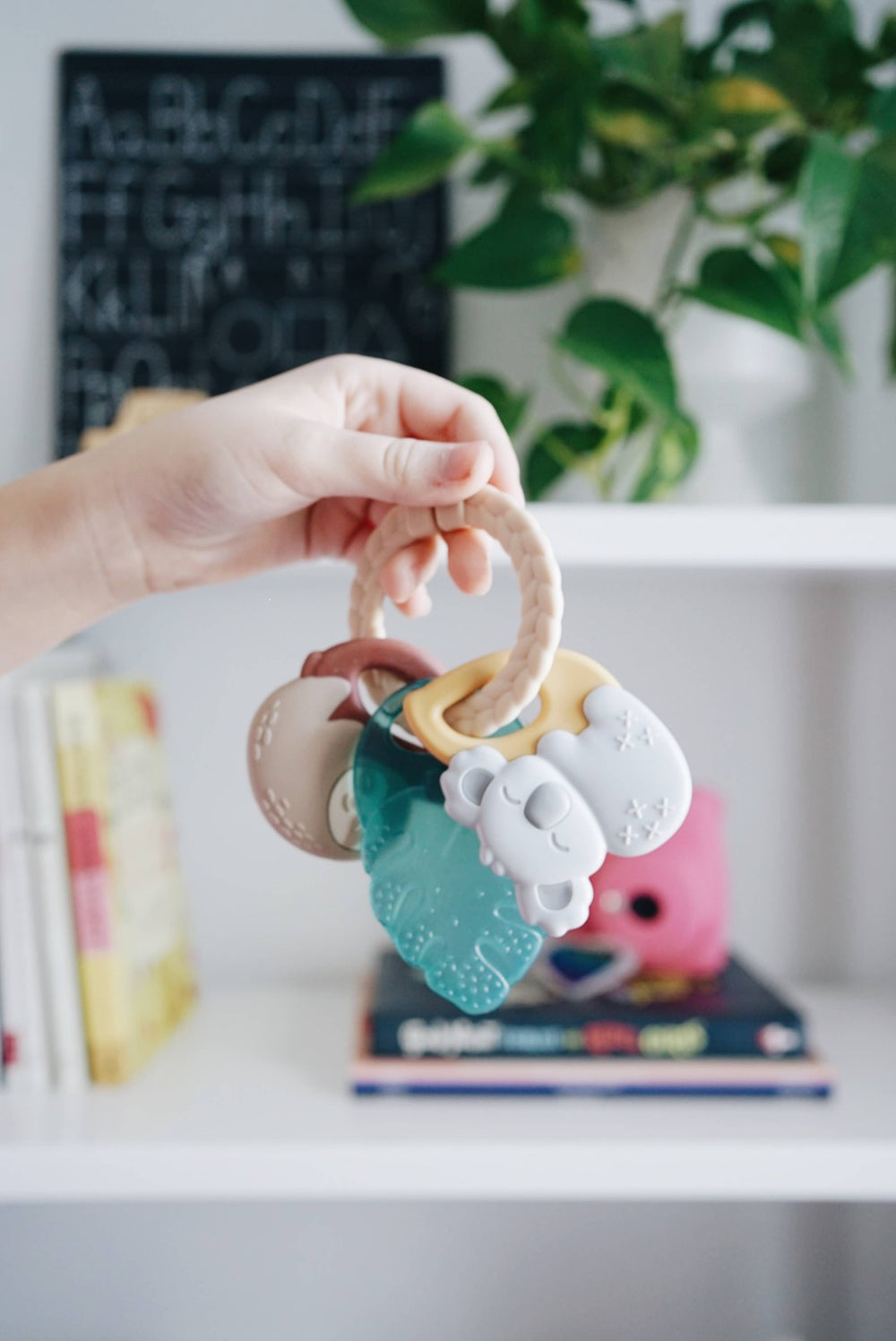 Tropical Itzy Keys Texture Ring with Teether + Rattle - Pine & Moss