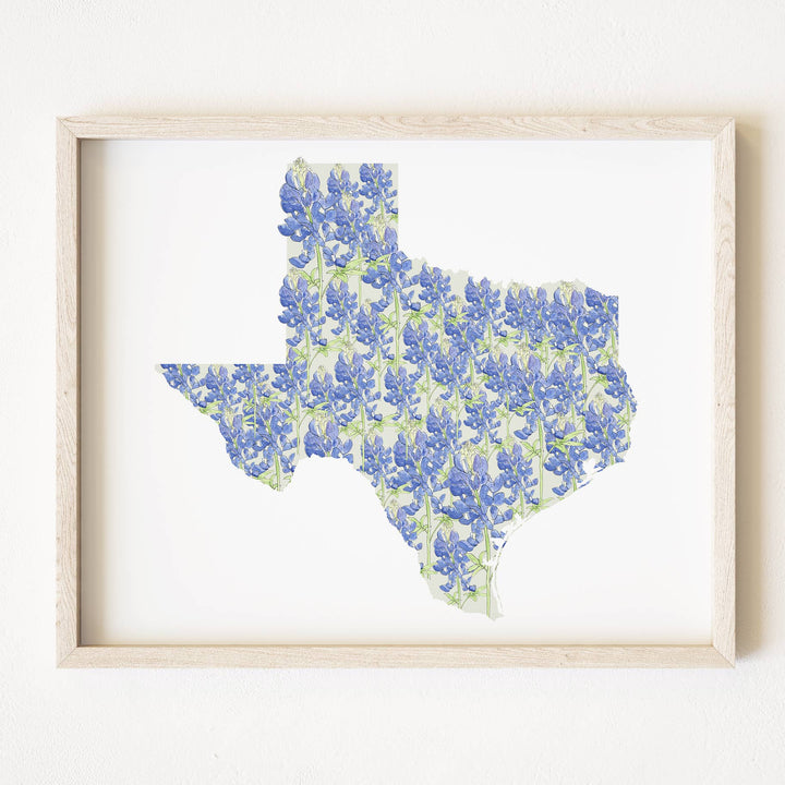 Texas State Flower Map - ART PRINT: Watercolor / 8" x 10"