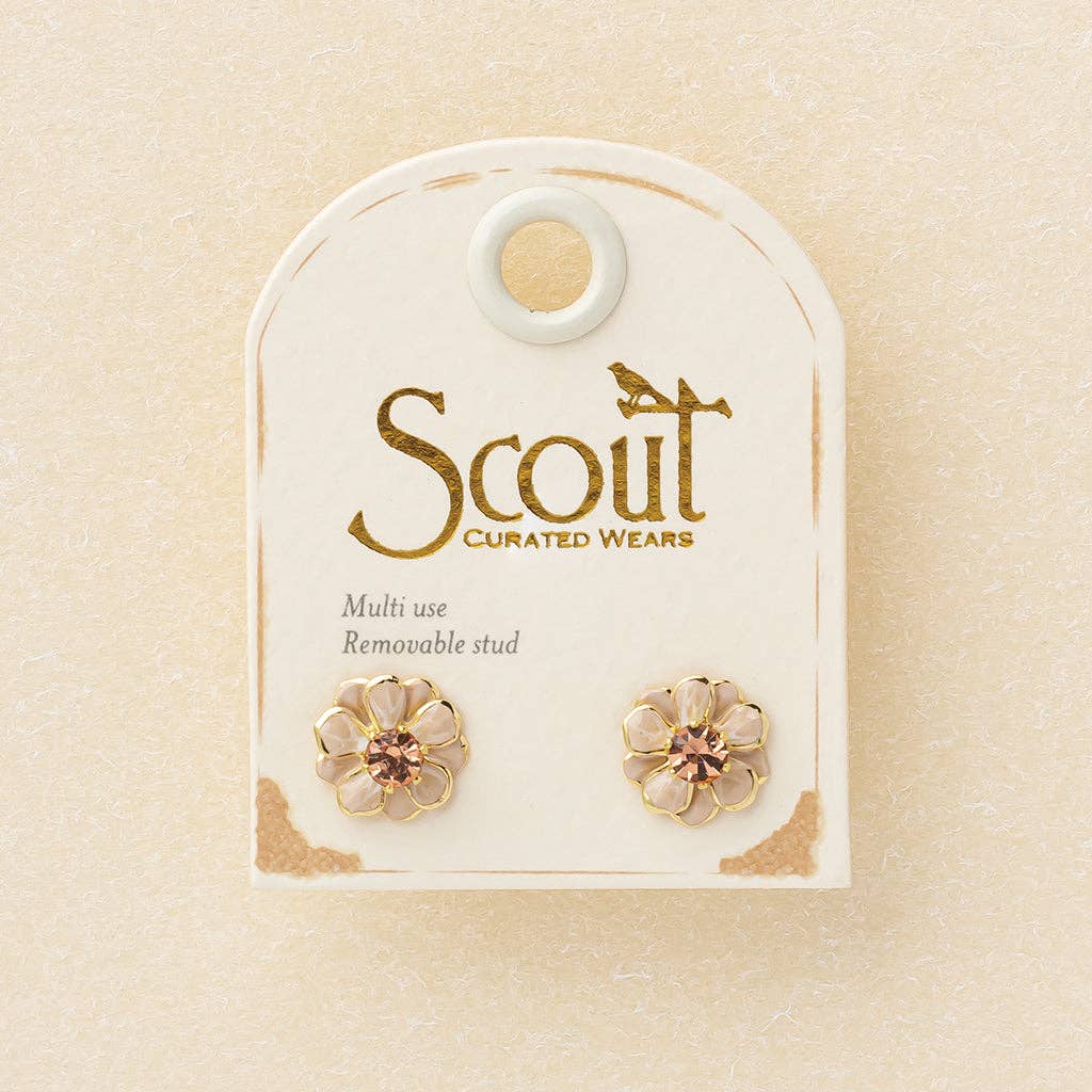 Sparkle & Shine Sm Enamel Flower Earring - Ivory/Gold