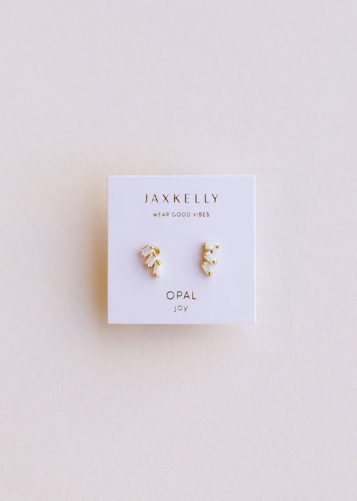 Offset Trio - White Opal - Gold Earrings - Pine & Moss
