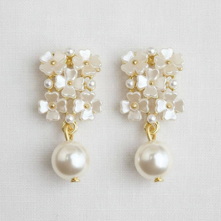 Belle- Floral Pearl Drop Earrings with Vintage Charm