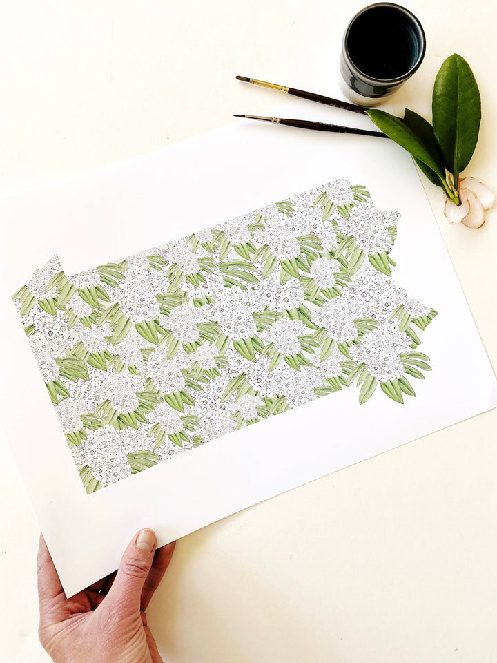 Pennsylvania State Flower Map - ART PRINT : Watercolor / 8" x 10"