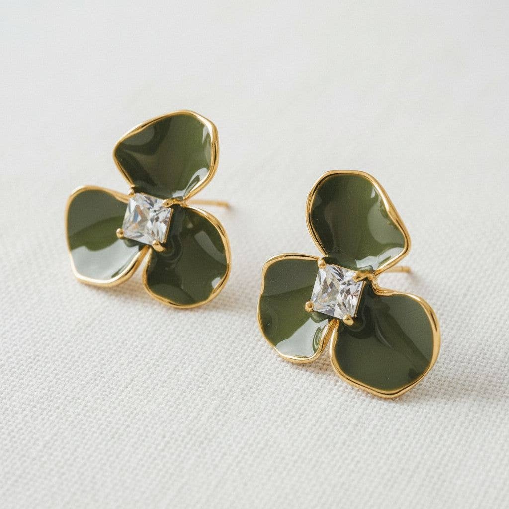 Petal Path- Floral Enamel Drop Earrings with Vintage Charm