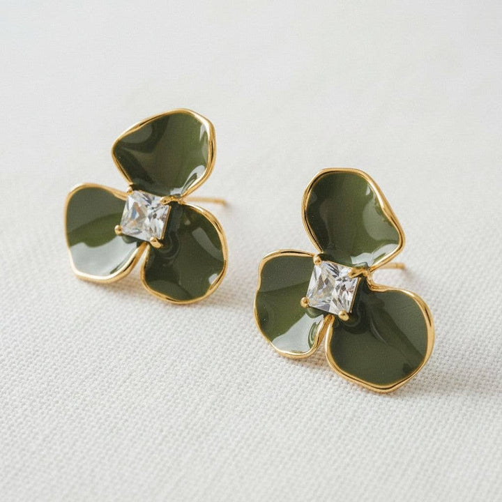 Petal Path- Floral Enamel Drop Earrings with Vintage Charm