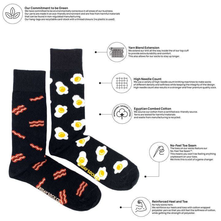 Men’s  Bacon & Eggs Socks: Men's 7 - 12