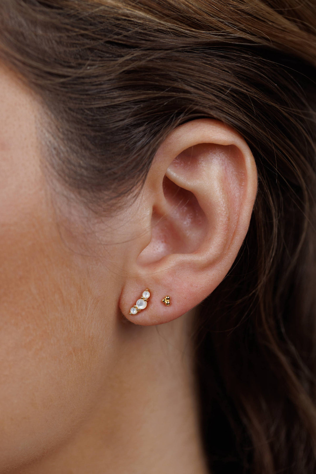 Crescent Gold Earrings - Calming Pearl - Pine & Moss