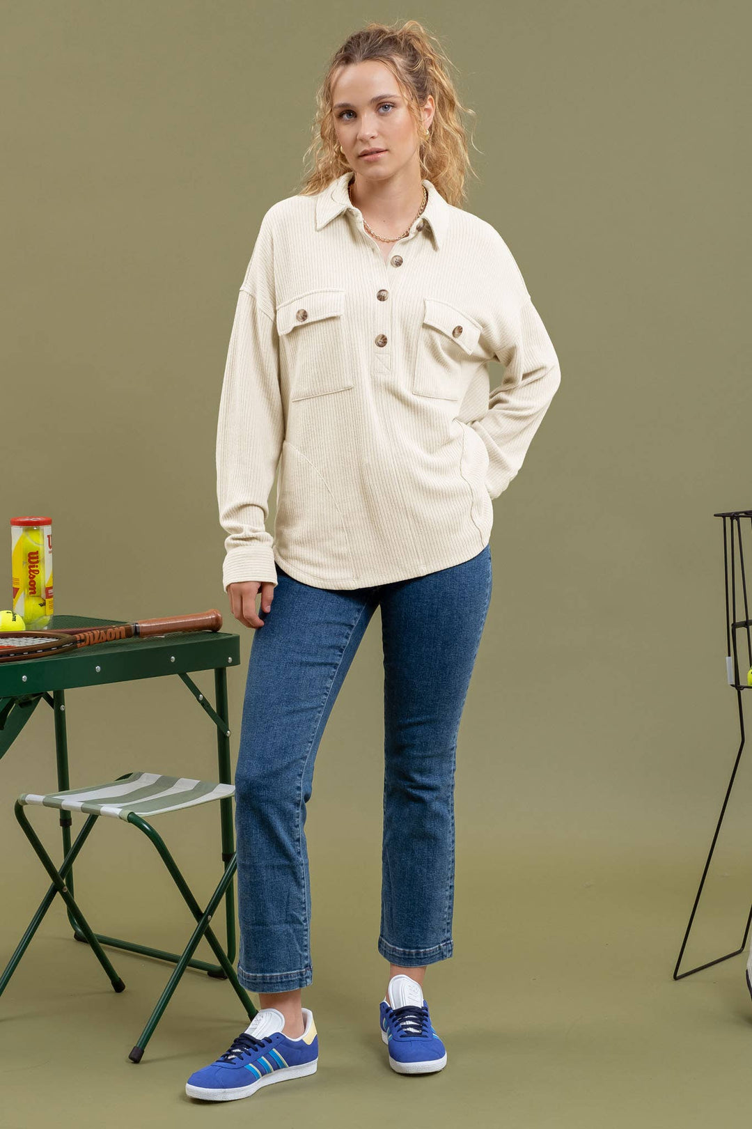 Erin HALF BUTTON SIDE POCKET KNIT TOP