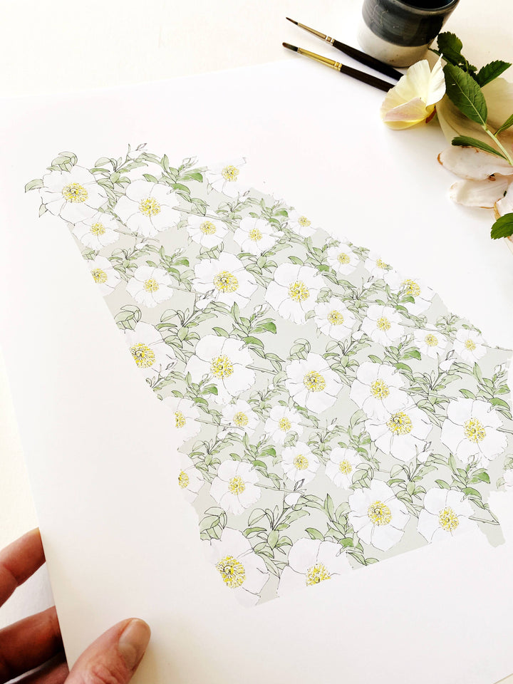 Georgia State Flower Map - ART PRINT  : Watercolor / 8" x 10"