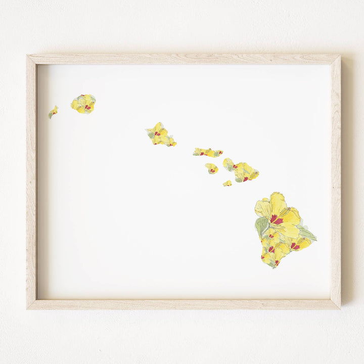 Hawaii State Flower Map - ART PRINT : Watercolor / 8" x 10"