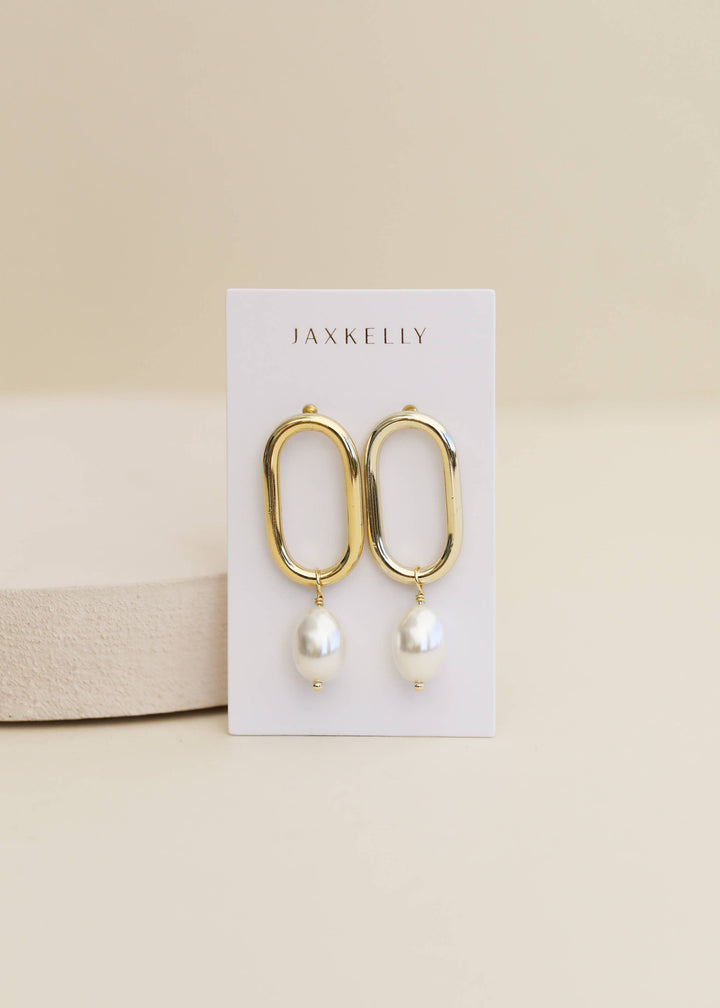 Oval Pearl Drop Earrings - Pine & Moss