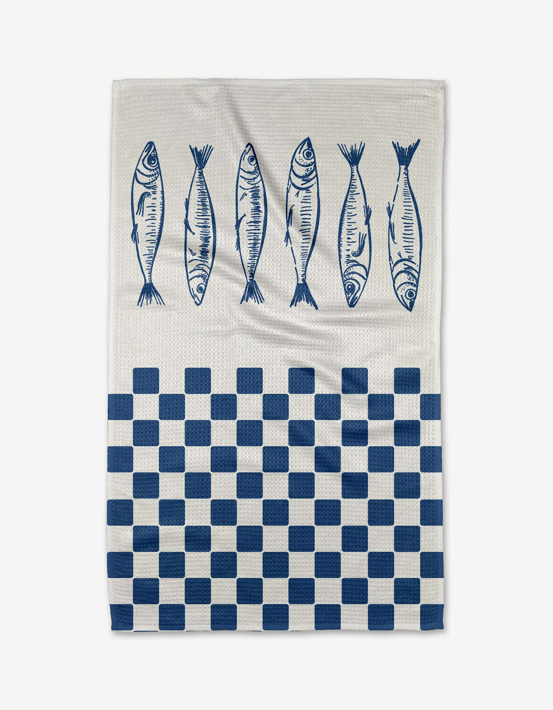 Geometry: Sardine Check Blue Tea Towel - Pine & Moss