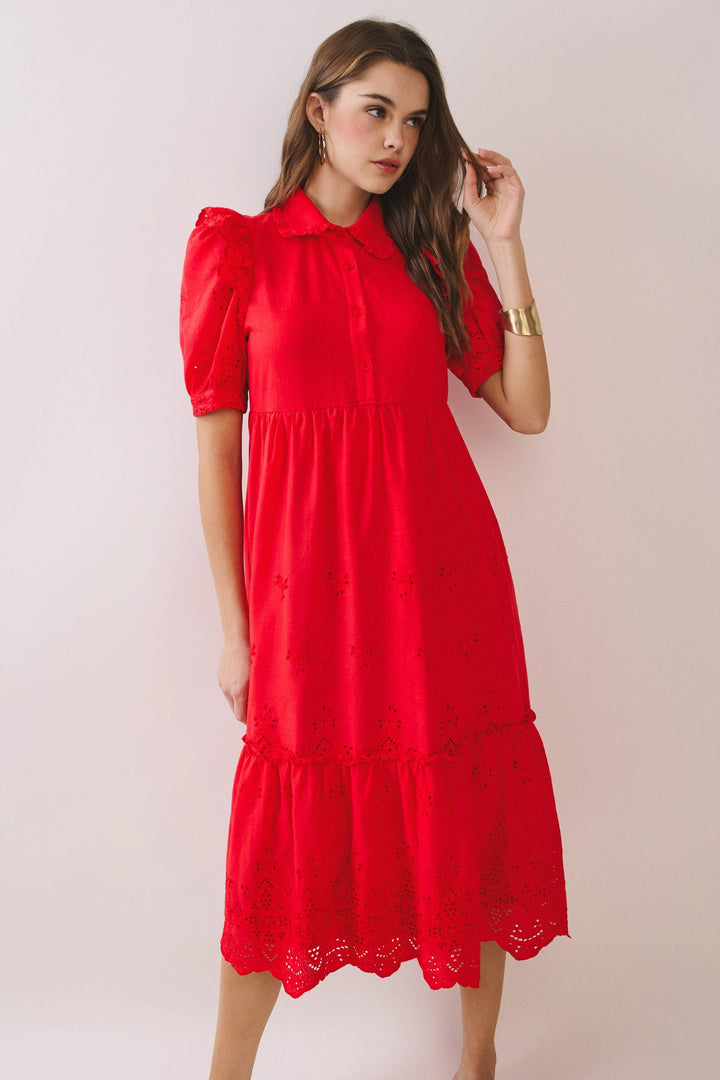 Hazel Flowy Midi Dress- Red