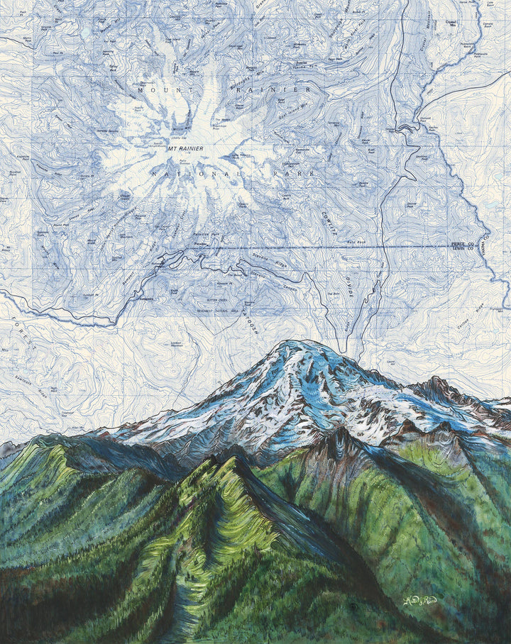 Mt Rainier above the Tatoosh Range Matted Print: Small