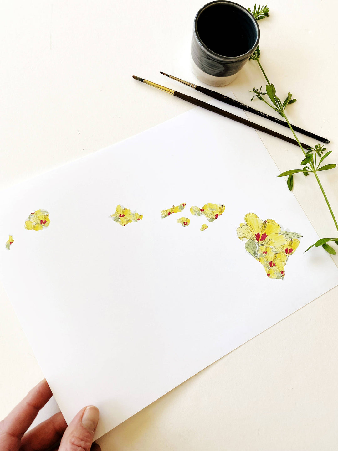 Hawaii State Flower Map - ART PRINT : Watercolor / 8" x 10"